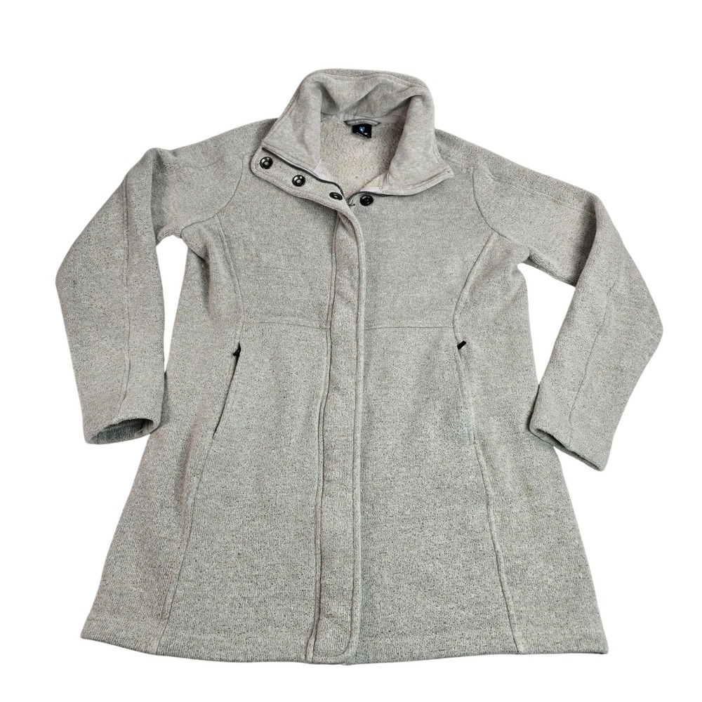 Kuhl Alska Long Jacket Womens Large Oatmeal Heather Fleece Lined Full Zip Parka
